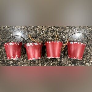 Set of 4 Red Rustic Mini Metal Buckets